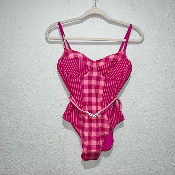 Solid & Striped Spencer Orchid Pink Gingham Belted One-Piece Swimsuit - Picture 3 of 8